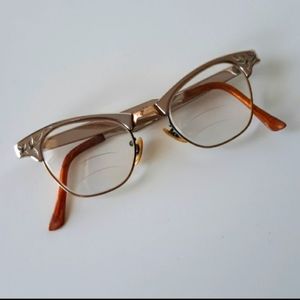 Vintage 1950s cat eye glasses metal silver and gold tone